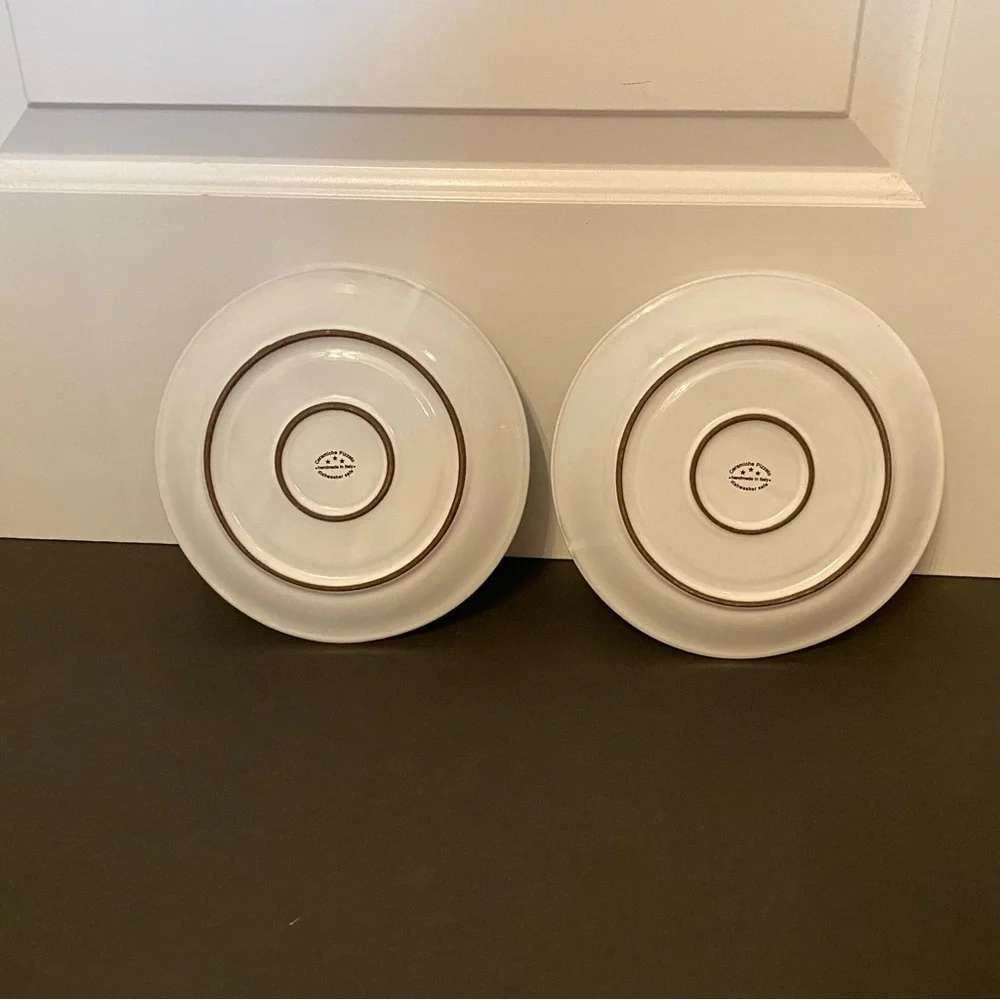 CERAMICHE PIZZATO 2 PLATES 8.25” WHITE POTTERY GRAY IMPRESSSED HANDMADE ITALY